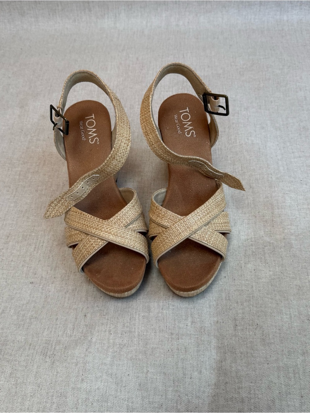 TOMS women's majorca rope strappy platform sandal in almond raffia